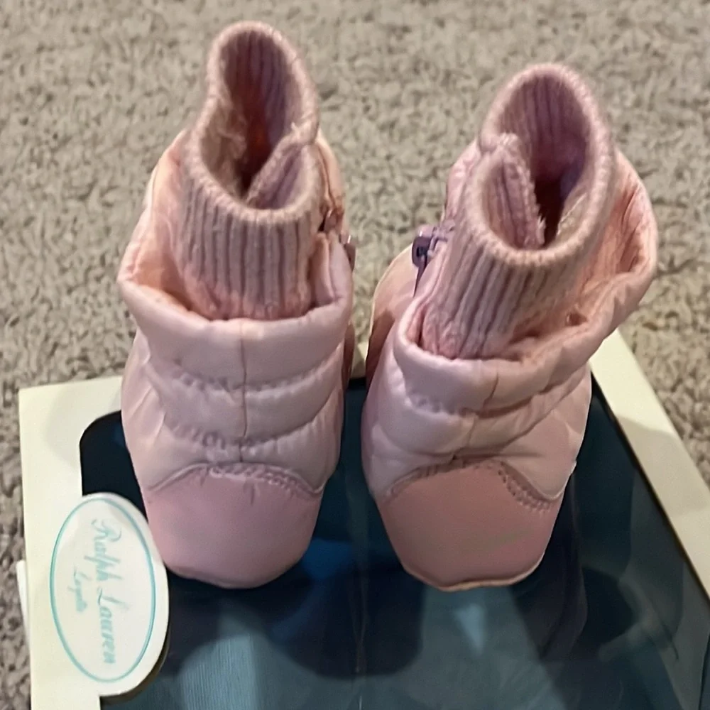 Polo Ralph Lauren Parka pink Puffer Baby Infant Booties Crib Shoes Girls size 1